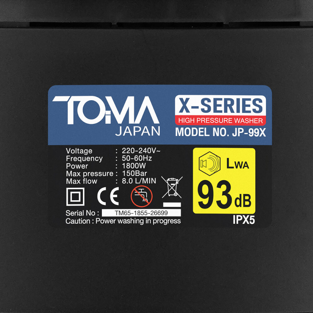 เครื่องฉีดน้ำแรงดันสูง TOMA JAPAN รุ่น JP-99X X-SERIES 150 บาร์ 1800 วัตต์